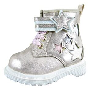 Wonder Nation Toddler Girl Boots Size 2 RoseGold‎ Star Embellished Hook and Loop